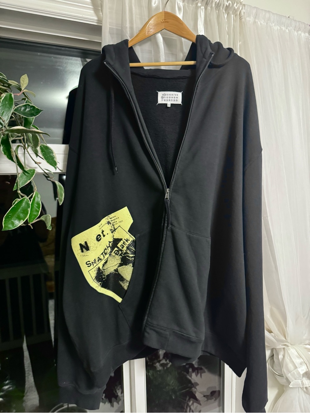 Maison Martin Margiela Black Hooded Zip Sweatshirt with White Label